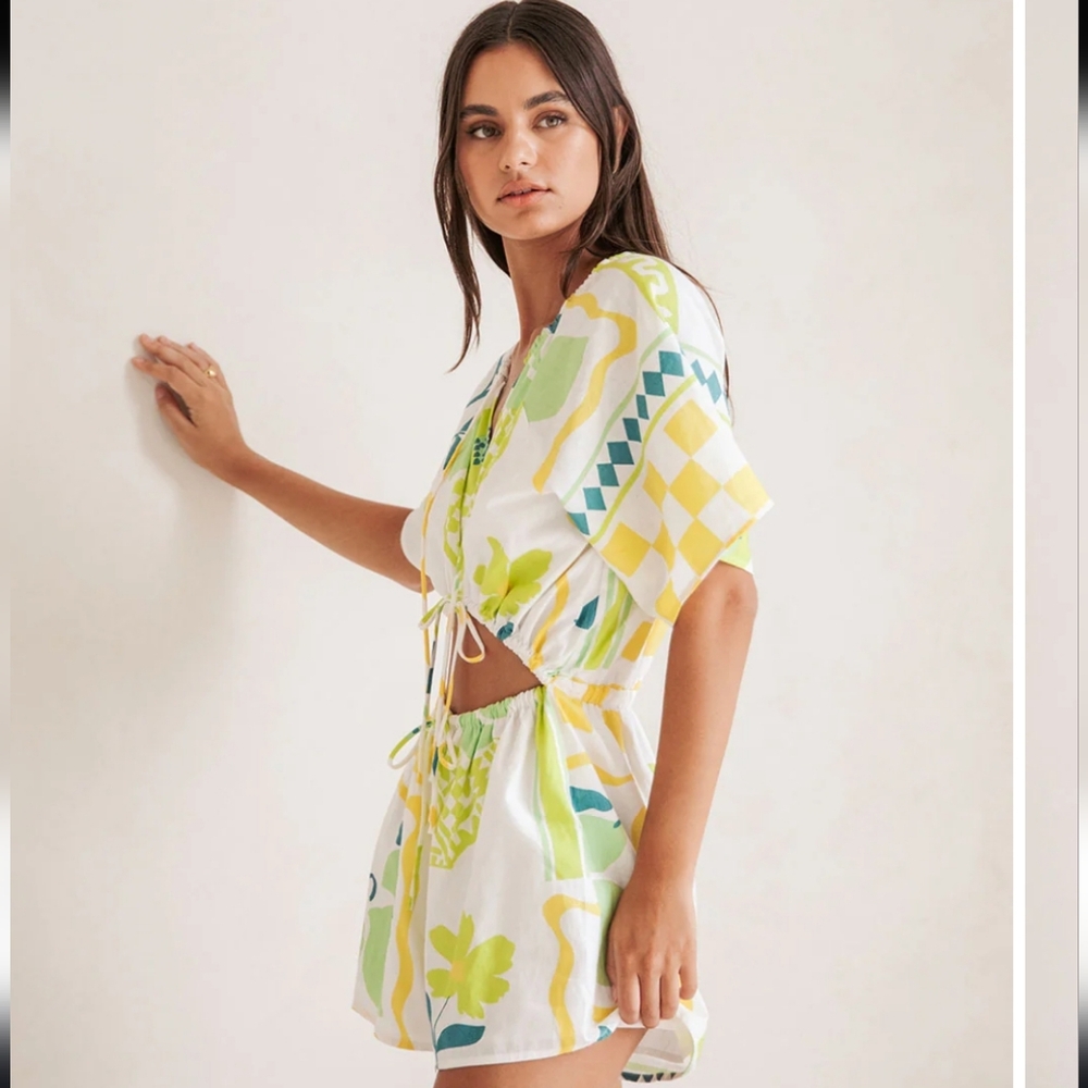 Sabo Playsuit Romper White/Yellow/Green Size S - Picture 3 of 11